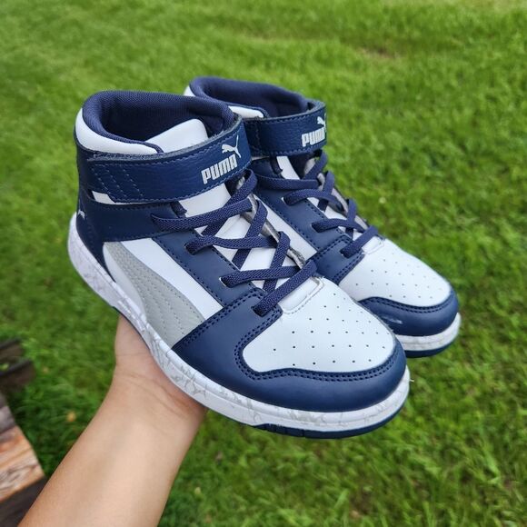 Puma Kids Rebound Blue White Layup Mid-Top Marbled Sole Sneakers Size 2 - Picture 6 of 16